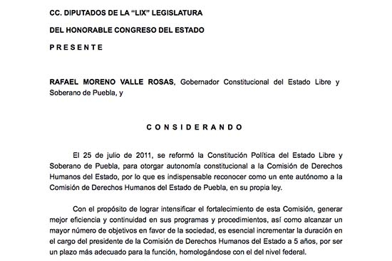 Congreso analiza ampliar gestión del titular de CDH Puebla
