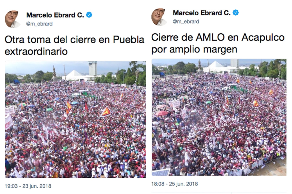 Ebrard presume cierres de AMLO en Puebla y Acapulco con la misma foto