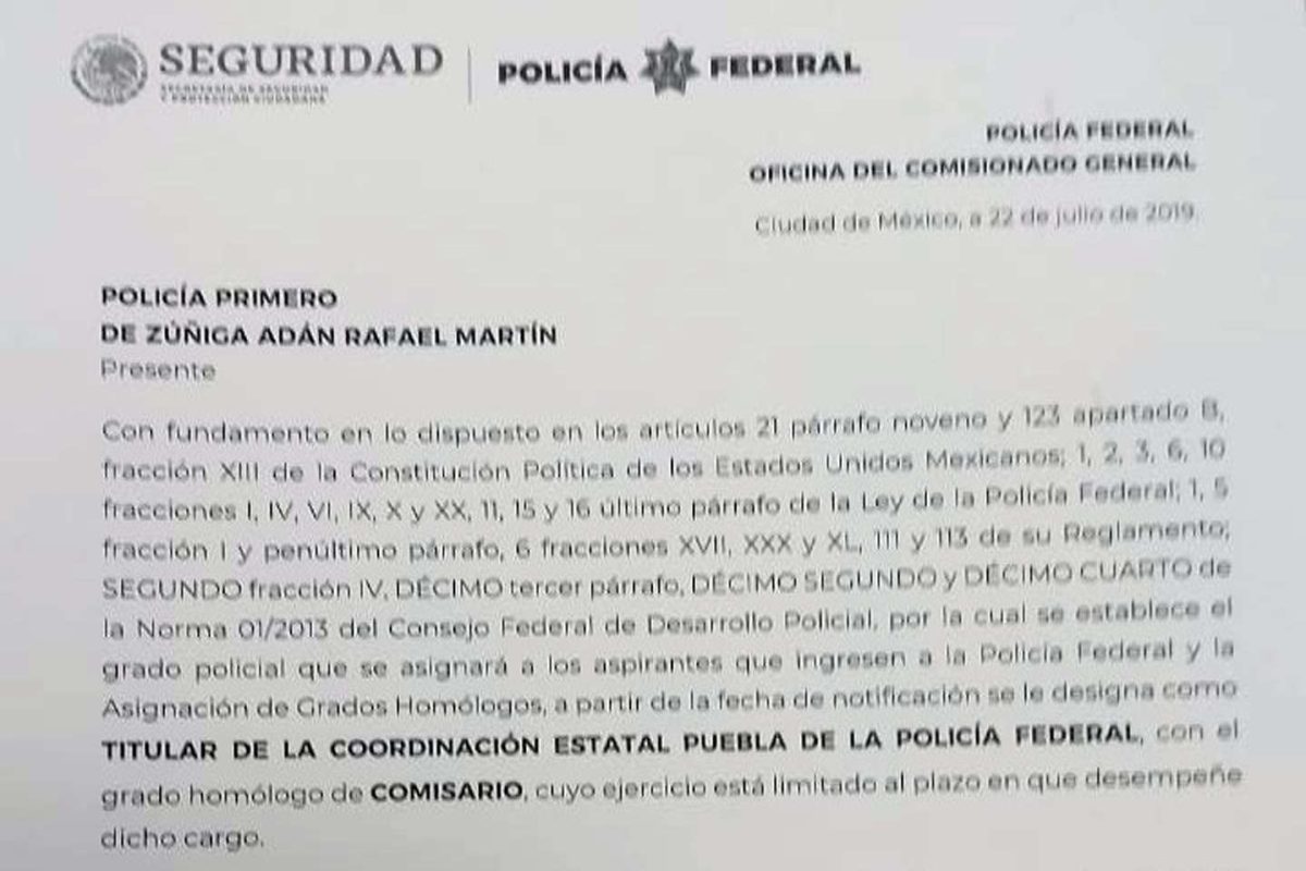 Ascendió de chofer a director de la Policía Federal en Puebla