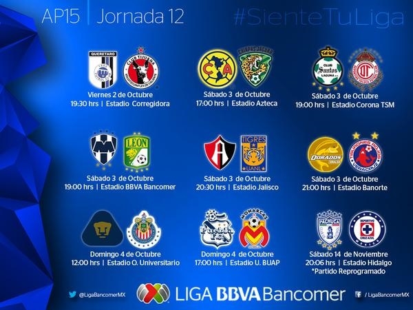 Liga MX: Conoce el calendario de la Jornada 12 del Apertura 2015