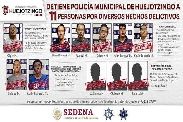 Operativos de seguridad en Huejotzingo dejaron 11 detenidos
