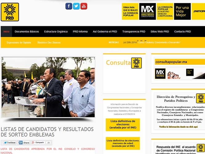 PRD publica en página web lista definitiva de candidatos