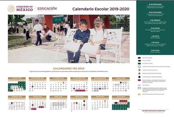 Este es el calendario escolar 2019-2020, con 190 días efectivos de clases