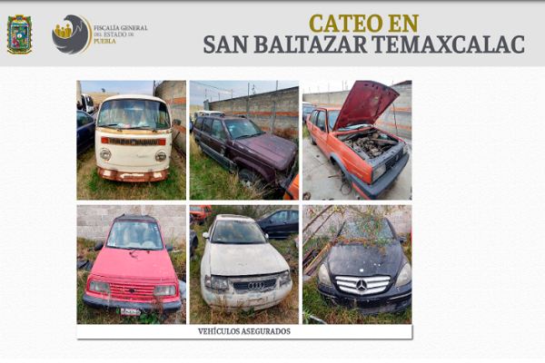 Hallan seis vehículos robados tras cateo a inmueble en Texmelucan