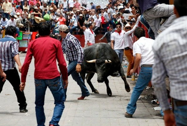 Un poblano grave por alcance de asta de toro en La Huamantlada
