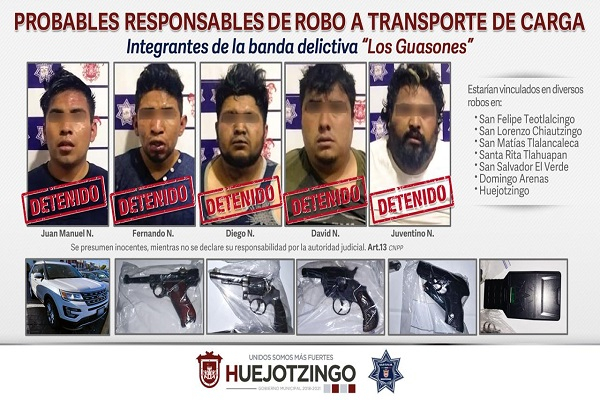 Cayó la banda de Los Guasones en Huejotzingo, atracaban camiones de carga