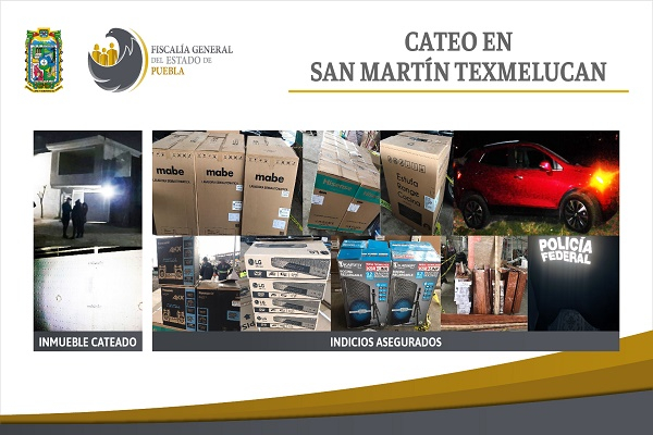 FGE localizó mercancía y vehículos robados en cateo a inmuebles en Texmelucan