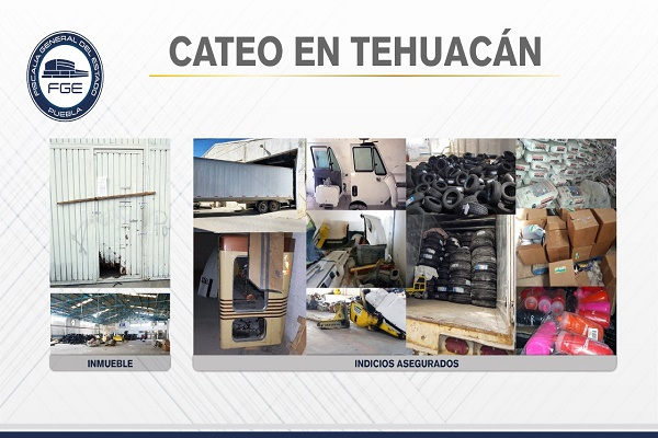 Hallan más de 870 autopartes y 440 piezas de mercancía robada tras cateos en Tehuacán