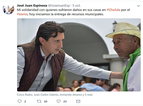 José Juan Espinosa, el edil que más aprovechó desgracia del 19S para promocionarse
