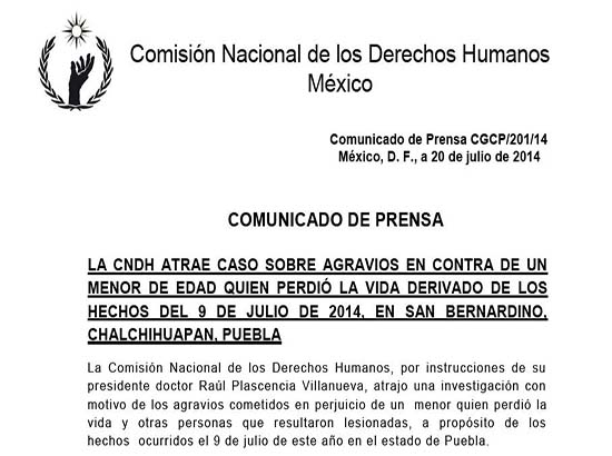 CNDH investiga caso Chalchihuapan
