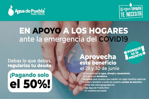 Agua de Puebla amplía dos días más descuento de 50% en adeudo histórico