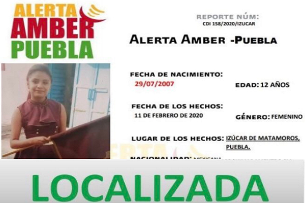 Desactivan Alerta Amber tras localización de menor extraviada en Izúcar de Matamoros