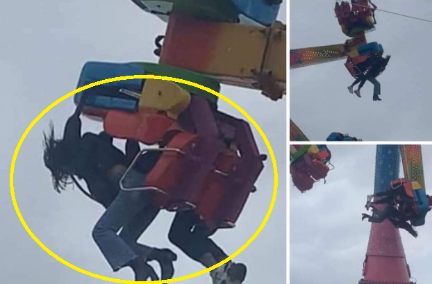 VIDEO: Joven casi cae de un juego mecánico en San Pedro Cholula