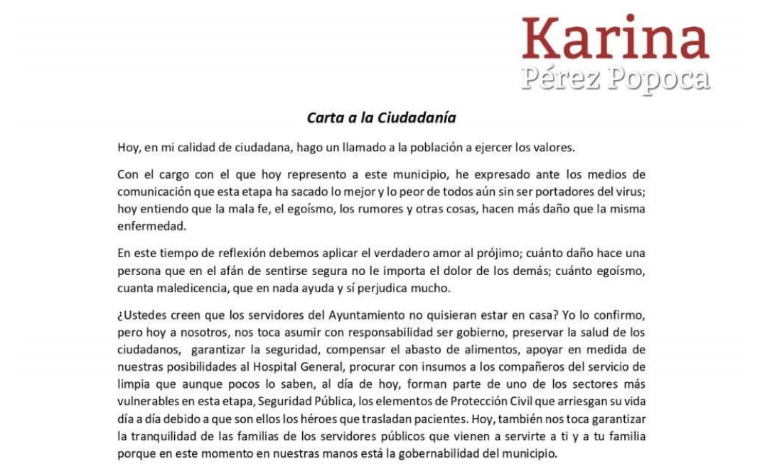Karina Pérez se promociona, ahora con carta difundida entre los sanandreseños