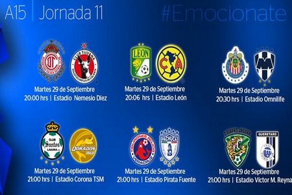 Inicia J11 de la Liga MX con seis partidos