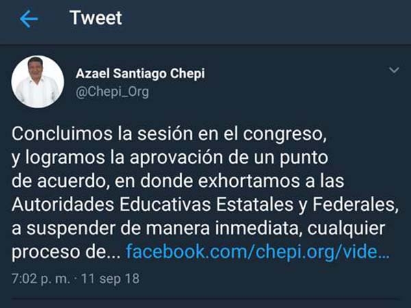 Ex líder de la CNTE festina “aprovación” de exhorto contra evaluación docente