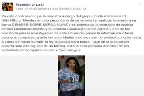 Acusan a procurador de Tamaulipas de proteger a maestra implicada en muerte por bullying