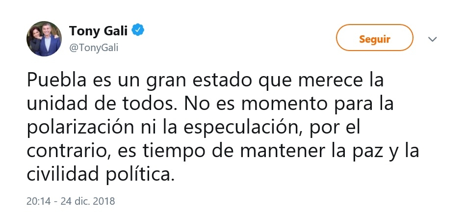 Tony Gali: “No es momento para la polarización”