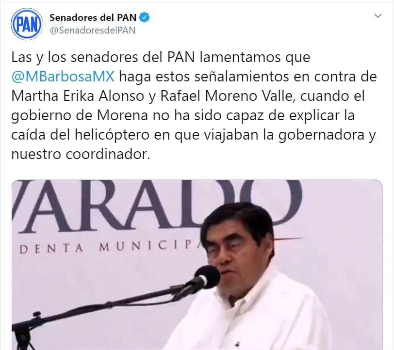 Panistas truenan contra Barbosa por decir que “Dios castigó” a RMV y Martha Erika Alonso