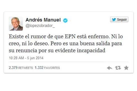 AMLO “enferma” a EPN y pide su renuncia; Presidencia responde: “Goza de cabal salud”