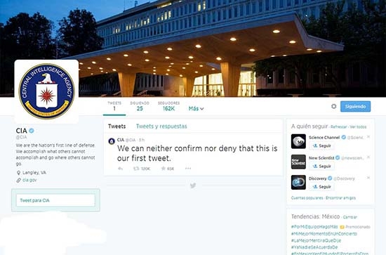 CIA estrena cuenta de Twitter con broma
