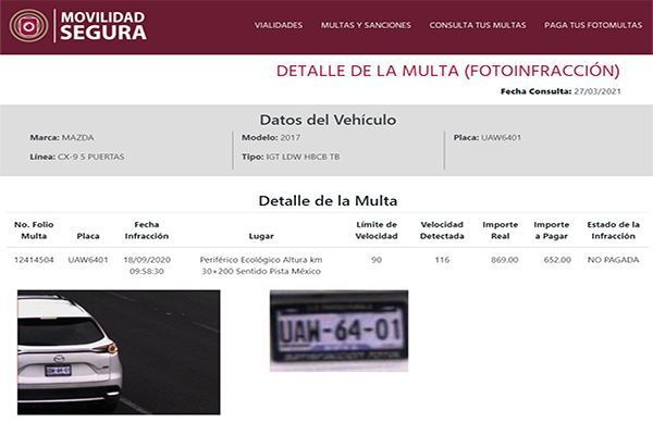 Vehículo de dirigente del PAN acumula 14 fotomultas por velocidad e invasión de pasos peatonales