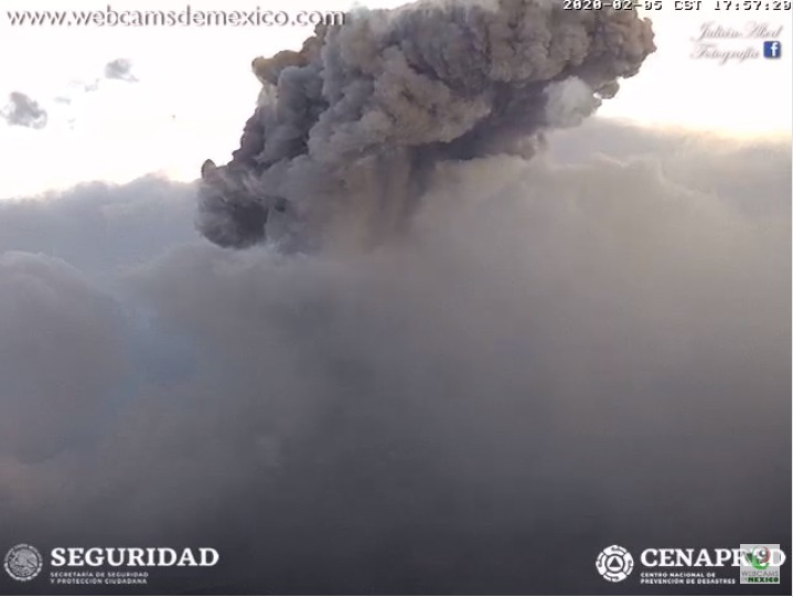 5 de febrero, el día de mayor actividad del Popocatépetl en 2020