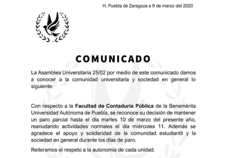 Casi todas las facultades de la BUAP concluyen paro; incluida el área de la Salud