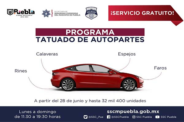 Ayuntamiento de Puebla lanza “tatuado” gratuito de autopartes
