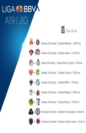 Liga MX: Así se jugará la J10 del Apertura 2019