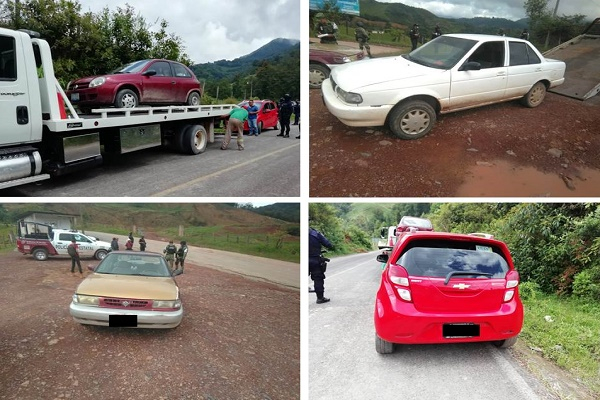 Policía Estatal y Guardia Nacional decomisan cuatro taxis “pirata” en la Sierra Norte