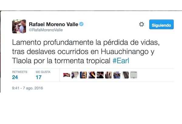 RMV lamentó la pérdida de vidas por deslaves en la Sierra Norte de Puebla