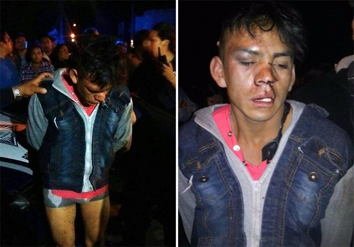 FOTOS/VIDEO: Vecinos de Amozoc capturan y golpean a presunto ladrón de casas