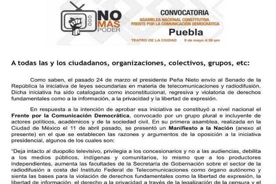 Nace Capítulo Puebla del Frente por la Comunicación Democrática