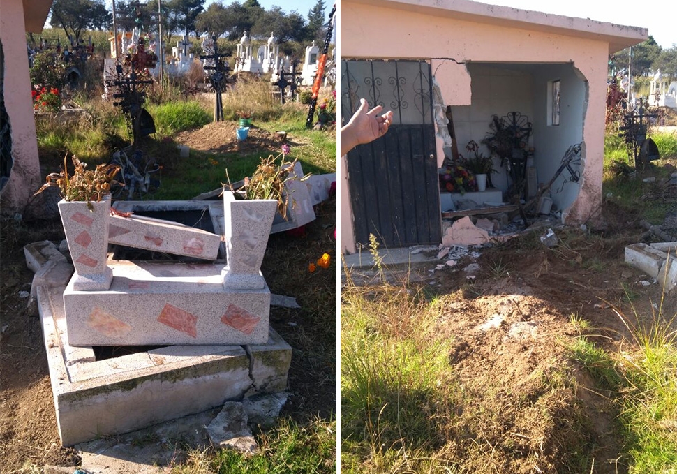 Huachicoleros destruyen panteón en Puebla cuando escapaban de la policía