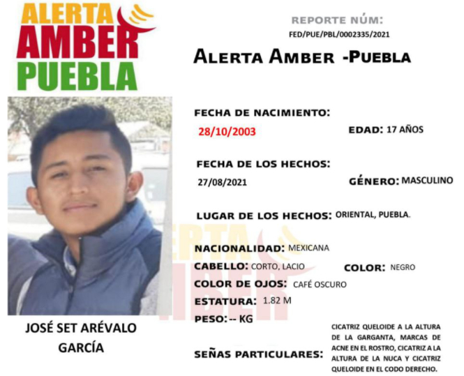 Activan Alerta Amber para localizar a joven extraviado en Oriental