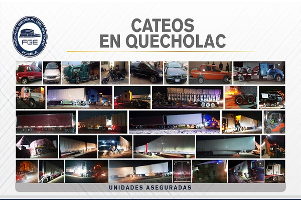Hallan bodega con mercancía y vehículos robados tras cateos en Quecholac