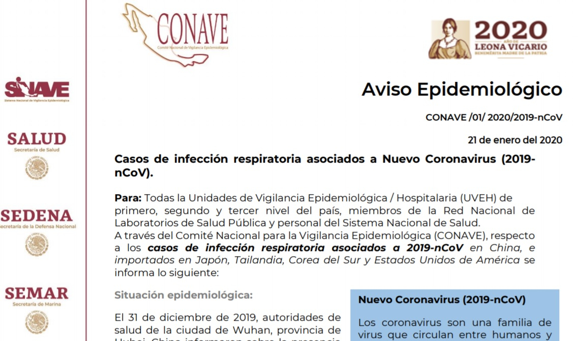 Este es el aviso epidemiológico por el coronavirus en México