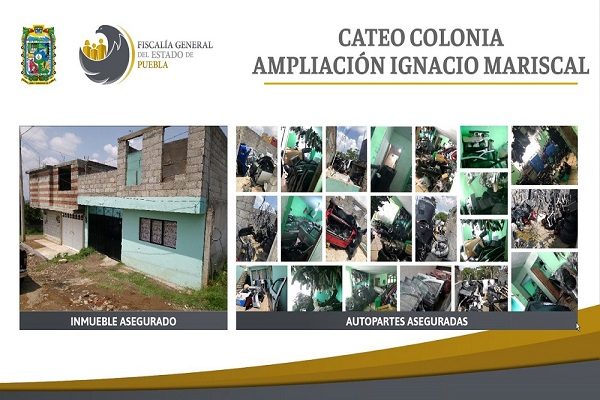 Más de 300 autopartes robadas y dos personas aseguradas, saldo de cateo en Puebla