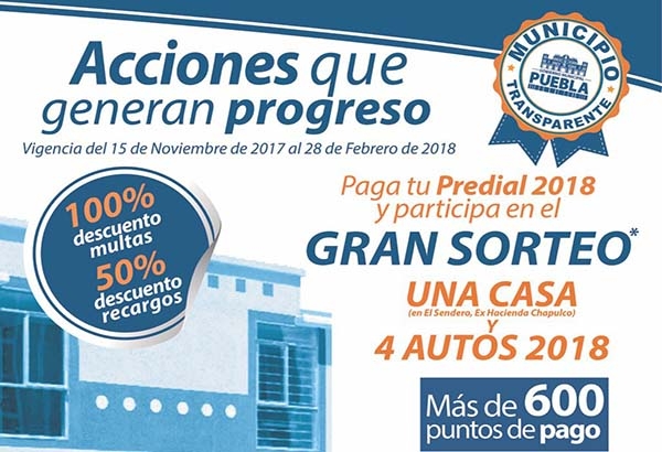 Este 15 de noviembre arranca “Pago de Predial Anticipado 2018” en Puebla