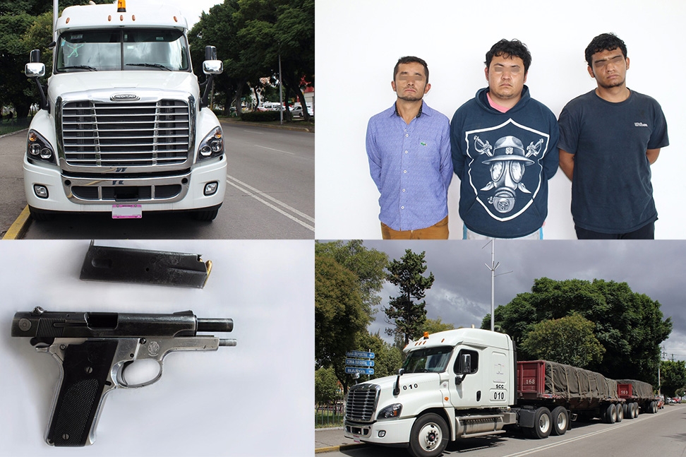 Caen tres ladrones que robaron tractocamión con material para construcción