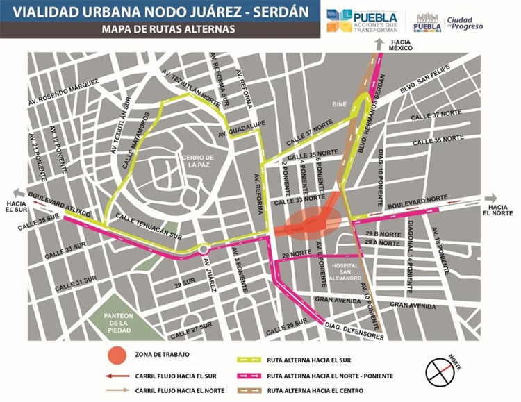 Entérate de las vías alternas por obras en el nodo Juárez-Serdán