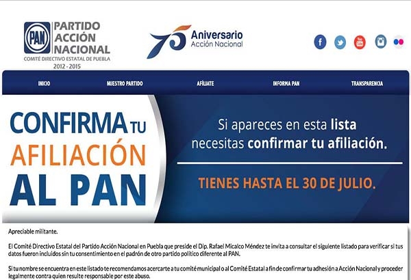 Más de 3 mil militantes del PAN en Puebla están afiliados a otros partidos