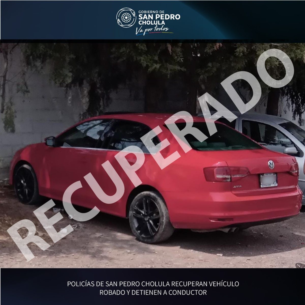 Policías de San Pedro Cholula recuperan vehículo robado y detienen a conductor