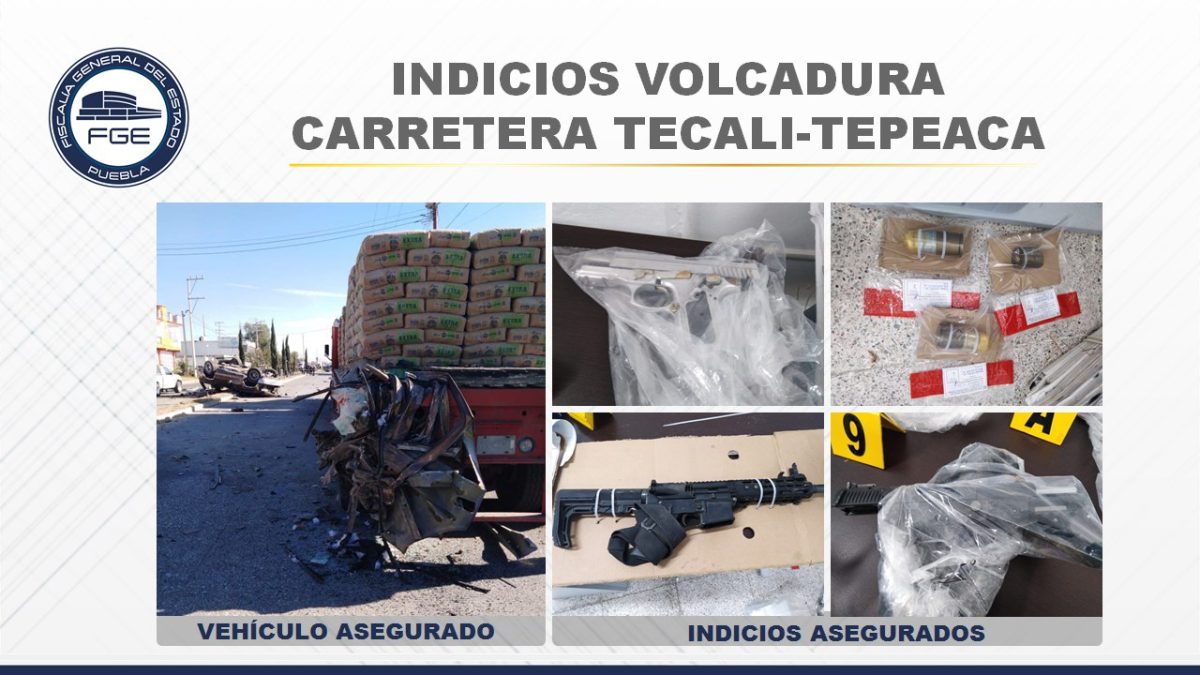 Tres muertos en volcadura; llevaban armas y granadas en Tecali
