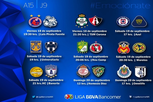 Liga MX: Conoce el calendario de la Jornada 9 del Apertura 2015