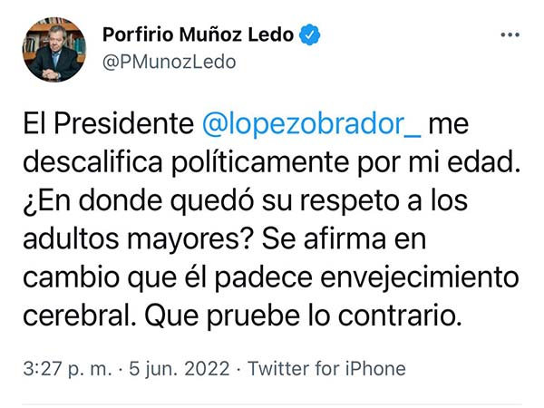AMLO padece “envejecimiento cerebral”: Porfirio Muñoz Ledo