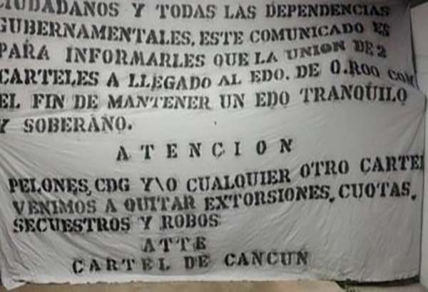 Cancún: anuncian con mantas llegada de nuevo cártel