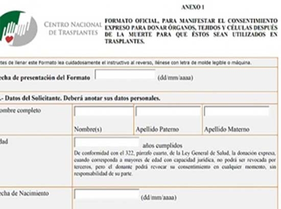 Este es el formato oficial para la donación de órganos en México