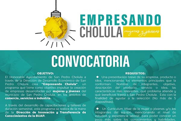Ayuntamiento de San Pedro Cholula ofrece apoyos para la creación de empresas